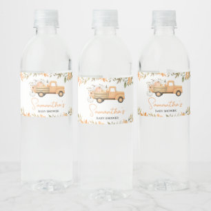 Little Pumpkin Orange Truck Fall Baby Shower Water Bottle Label