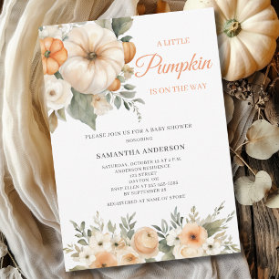 Little Pumpkin Orange White Floral Baby Shower  Invitation
