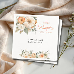 Little Pumpkin Orange White Floral Baby Shower Napkin