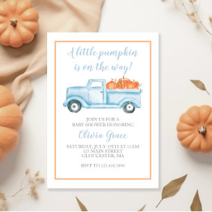 Little Pumpkin Pastel Blue Fall Baby Shower Invitation