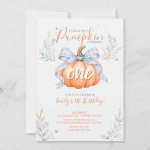Little Pumpkin Pastel Blue Fall First Birthday Invitation