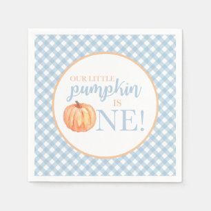 Little Pumpkin pastel blue plaid first birthday Napkin