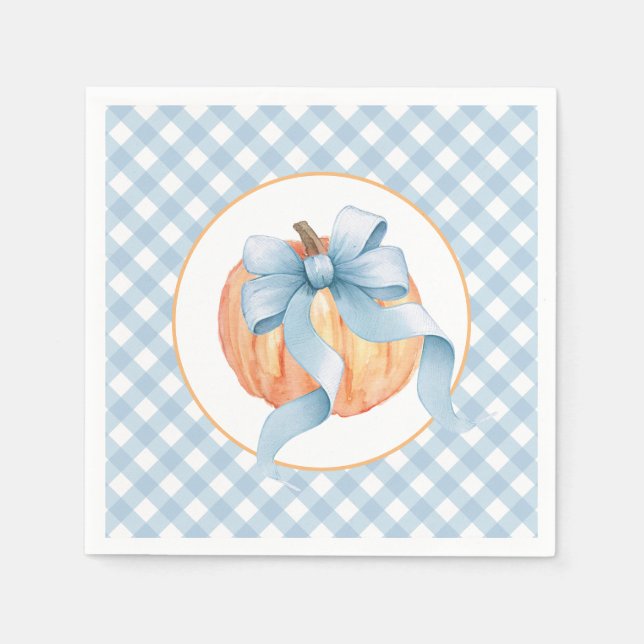 Little Pumpkin pastel blue plaid first birthday Napkin (Front)
