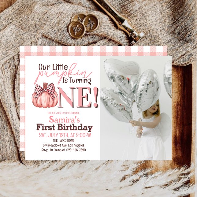 Little Pumpkin Pastel Pink Fall 1st Birthday Invitation (Creator Uploaded)