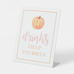 Little Pumpkin Pastel Pink Fall Birthday Drinks Pe Pedestal Sign