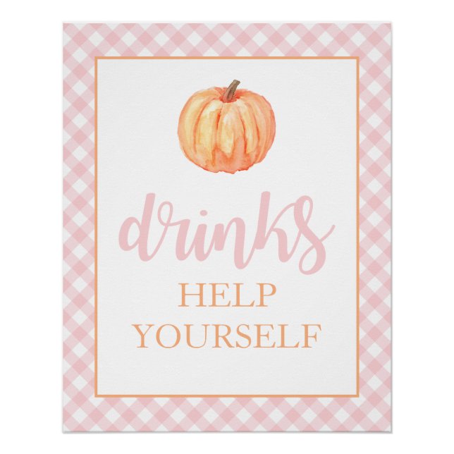 Little Pumpkin Pastel Pink Fall Birthday Drinks Pe Poster (Front)