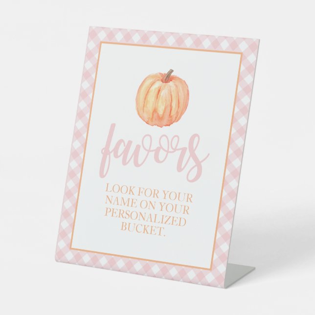 Little Pumpkin Pastel Pink Fall Birthday Favour Pe Pedestal Sign (Front)