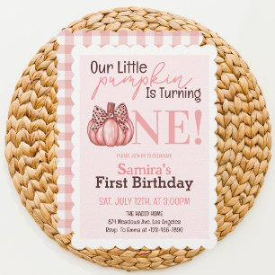 Little Pumpkin Pastel Pink Fall First 1st Birthday Invitation