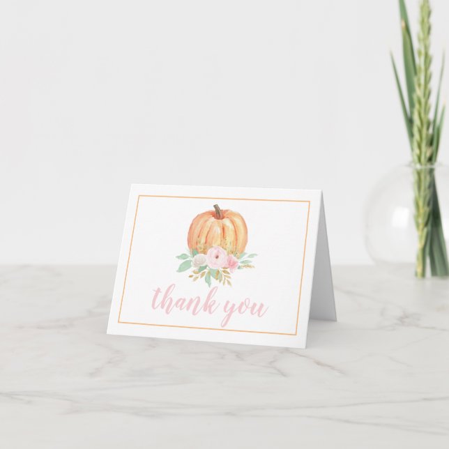 Little Pumpkin pastel pink floral first birthday Thank You Card (Front)