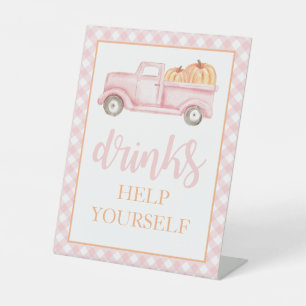 Little Pumpkin Pastel Pink Truck Drinks Pedestal Sign