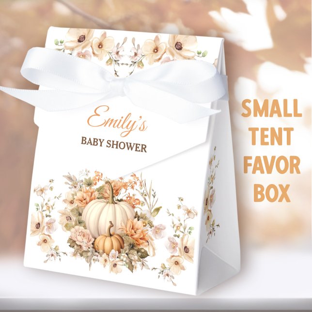 Little Pumpkin Pastel White Baby Shower Small Tent Favour Box (Little Pumpkin White Small Tent Favor Boxes - You can choose from 2 sizes of these tent favor boxes)
