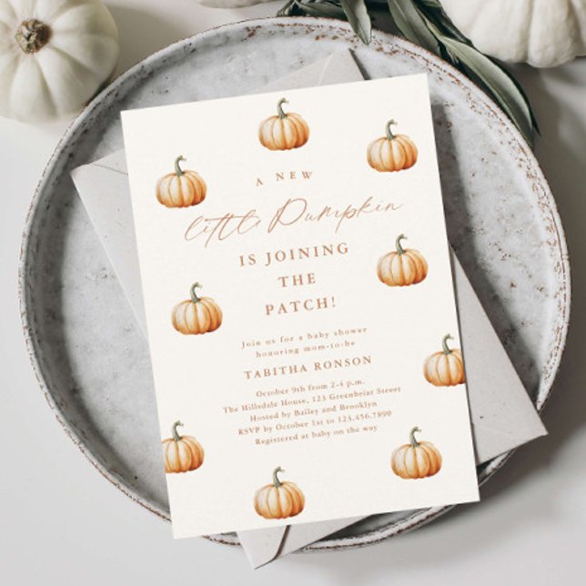 Little Pumpkin Patch Fall Baby Shower Invitation (Hand-painted little pumpkin patch baby shower invitations.)