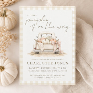 Little Pumpkin Patch Truck Gingham Baby Shower Invitation