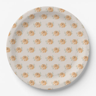 Little Pumpkin Pattern Orange Fall Baby Shower Paper Plate