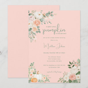 Little Pumpkin Peach Pink Floral Girl Baby Shower Invitation