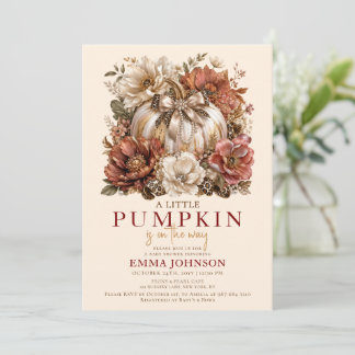 Little Pumpkin Pearl Floral Baby Shower Invitation