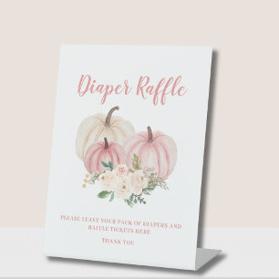 Little Pumpkin Pink Baby Shower Diaper Raffle Pedestal Sign