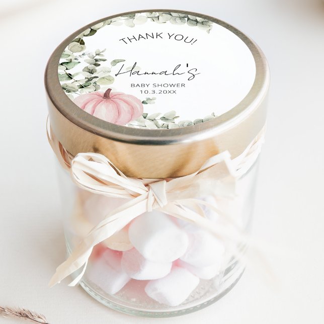 Little Pumpkin Pink Baby Shower Thank You Favour Classic Round Sticker (Creator Uploaded)