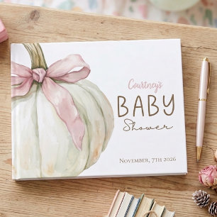 Little Pumpkin Pink Bow Baby Shower Guest Book