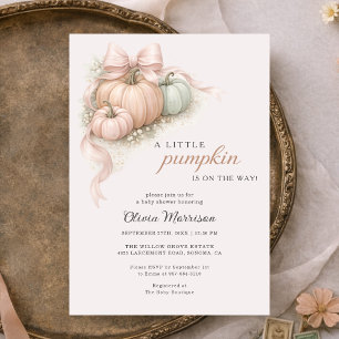 Little Pumpkin Pink Bow Baby Shower Invitation