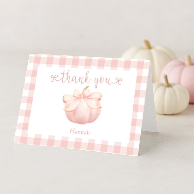 Little Pumpkin Pink Bow Baby Shower Thank You Card (Creator Uploaded)