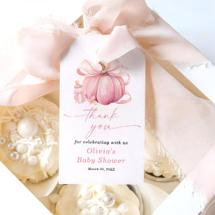 Little Pumpkin Pink Bow Baby Shower Thank You Gift Tags