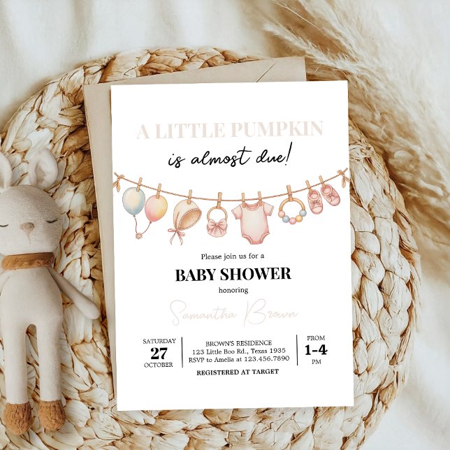 little pumpkin pink bow coquette autumn babyshower invitation (Creator Uploaded)