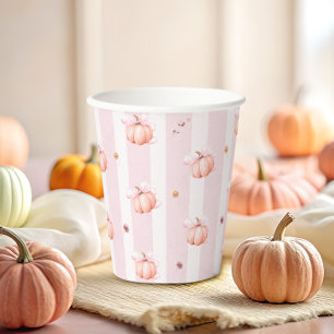 Little Pumpkin Pink Bow Fall Floral Baby Shower  Paper Cups