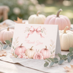 Little Pumpkin Pink Bow Floral Baby Shower Thank You Card