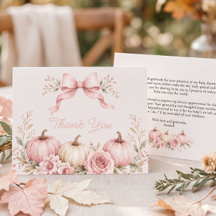 Little Pumpkin Pink Bow Floral Baby Shower Thank You Card