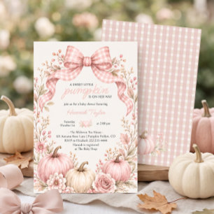 Little Pumpkin Pink Bow Gingham Baby Shower Invitation