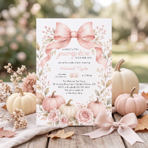Little Pumpkin Pink Bow Girl Baby Shower Invitation