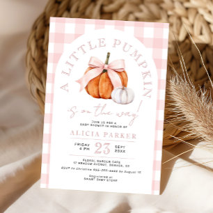 Little pumpkin pink bow girl baby shower invitation