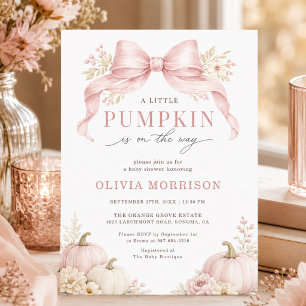 Little Pumpkin Pink Bow Girl Baby Shower Invitation