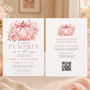 Little Pumpkin Pink Bow Girl Baby Shower Invitation