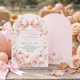 Little Pumpkin Pink Bow Girl Baby Shower Invitation