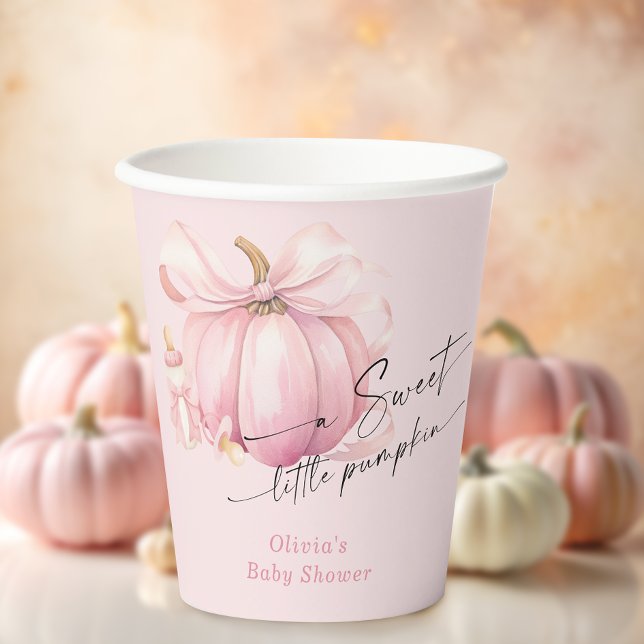 Little Pumpkin Pink Bow Girl Baby Shower Paper Cups (Creator Uploaded)