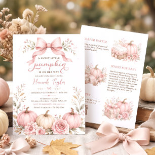 Little Pumpkin Pink Bow Girl Fall Baby Shower Invitation