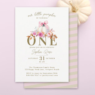 Little Pumpkin Pink Bow Roses 1st Elegant Birthday Invitation