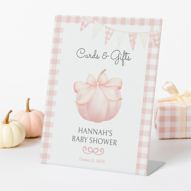 Little Pumpkin Pink Cards & Gifts Baby Shower Pedestal Sign (Creator Uploaded)