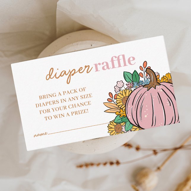 Little Pumpkin Pink Diaper Raffle Baby Shower Enclosure Card (Creator Uploaded)
