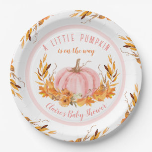 Little Pumpkin Pink Fall Girl Baby Shower Paper Plate