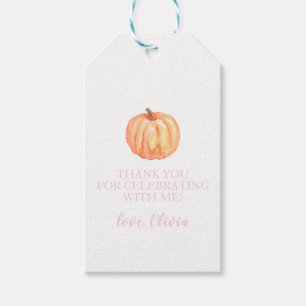 Little Pumpkin pink first birthday Gift Tags