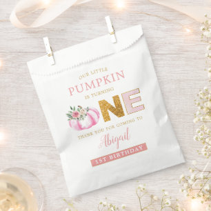 Little Pumpkin Pink Floral 1st Birthday Welcome Favour Bags