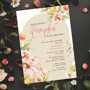 Little Pumpkin Pink Floral Autumn baby shower Invitation
