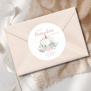 Little Pumpkin Pink Floral Baby Shower Classic Round Sticker