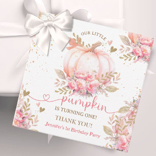 Little Pumpkin Pink Floral Girl Fall 1st Birthday Favour Tags