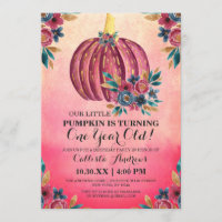 Little Pumpkin Pink Floral Watercolor 1st Birthday