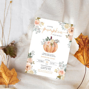 Little Pumpkin Pink FloralFall Baby Shower Invitation