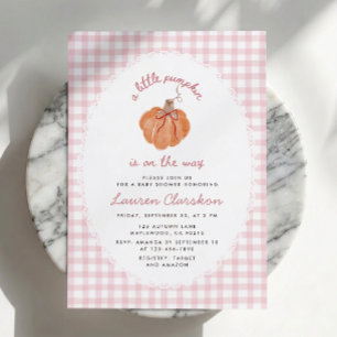 Little Pumpkin Pink Gingham Baby Shower Invitation